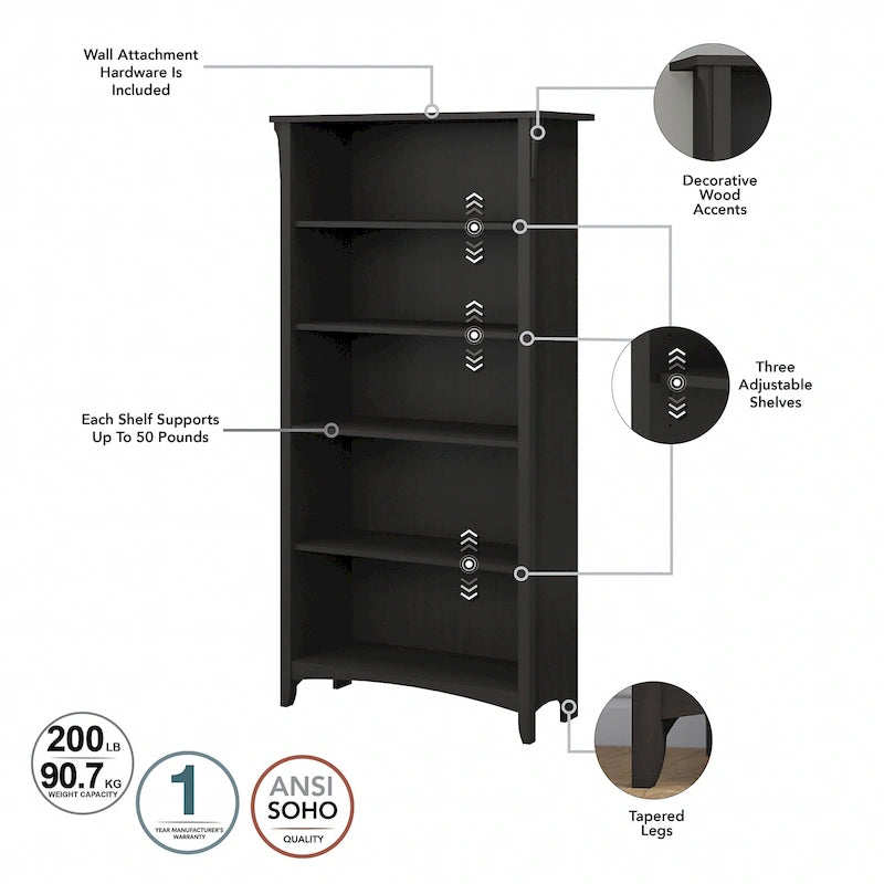 Tall 5-Shelf Bookcase (Set of 2)