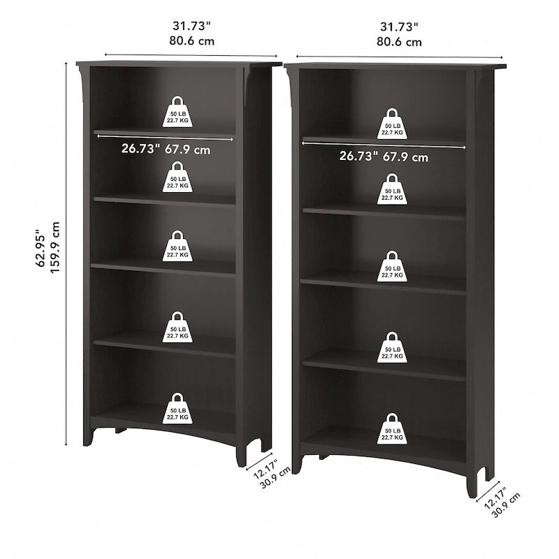 Tall 5-Shelf Bookcase (Set of 2)