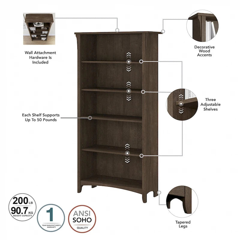 Tall 5-Shelf Bookcase (Set of 2)
