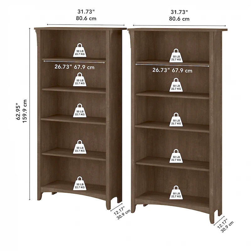 Tall 5-Shelf Bookcase (Set of 2)