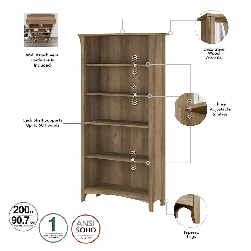 Tall 5-Shelf Bookcase (Set of 2)