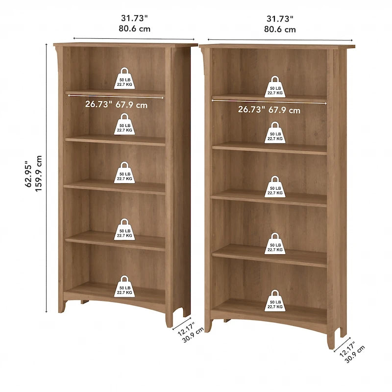 Tall 5-Shelf Bookcase (Set of 2)