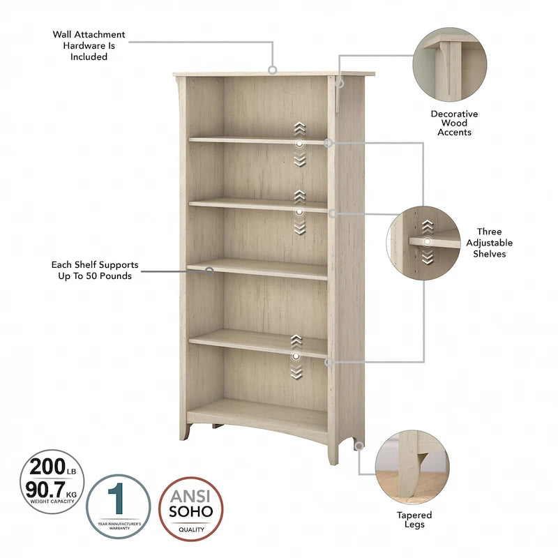 Tall 5-Shelf Bookcase (Set of 2)