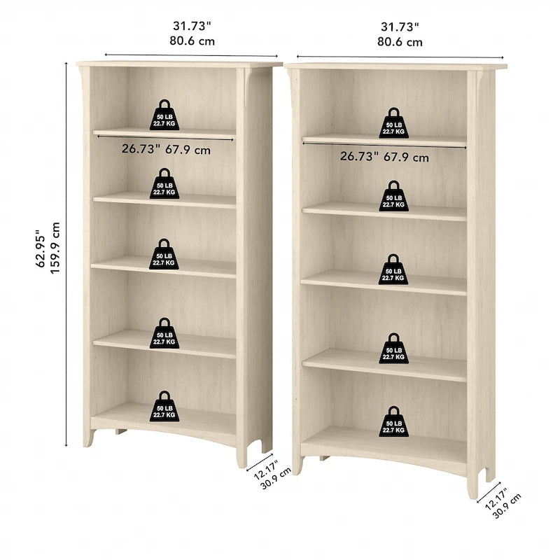 Tall 5-Shelf Bookcase (Set of 2)