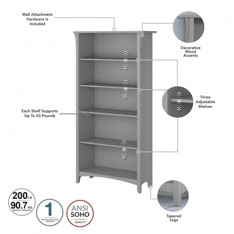 Tall 5-Shelf Bookcase (Set of 2)