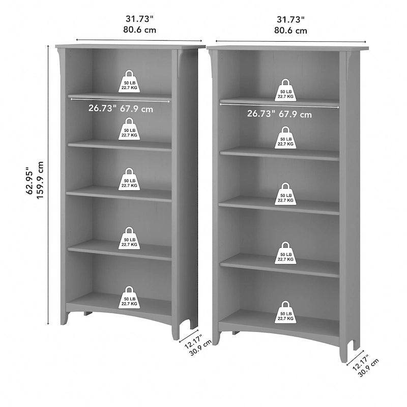 Tall 5-Shelf Bookcase (Set of 2)