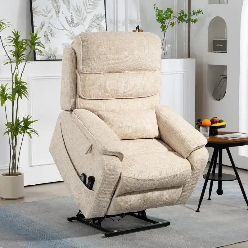 Elektrischer Aufstehsessel mit zwei Motoren, flach ausklappbar, Länge 74.8", 100 % Polyester, Massage und Wärme, einfache Montage