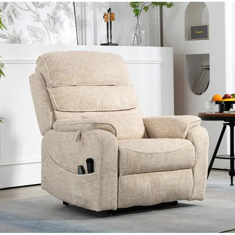 Elektrischer Aufstehsessel mit zwei Motoren, flach ausklappbar, Länge 74.8", 100 % Polyester, Massage und Wärme, einfache Montage