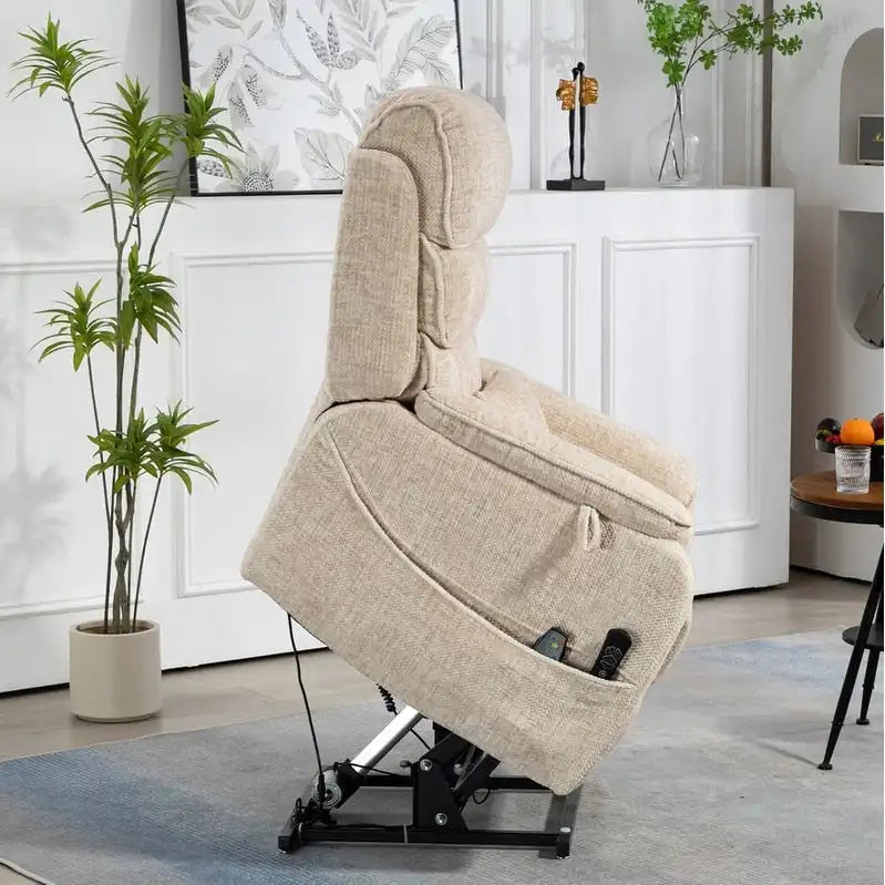 Elektrischer Aufstehsessel mit zwei Motoren, flach ausklappbar, Länge 74.8", 100 % Polyester, Massage und Wärme, einfache Montage