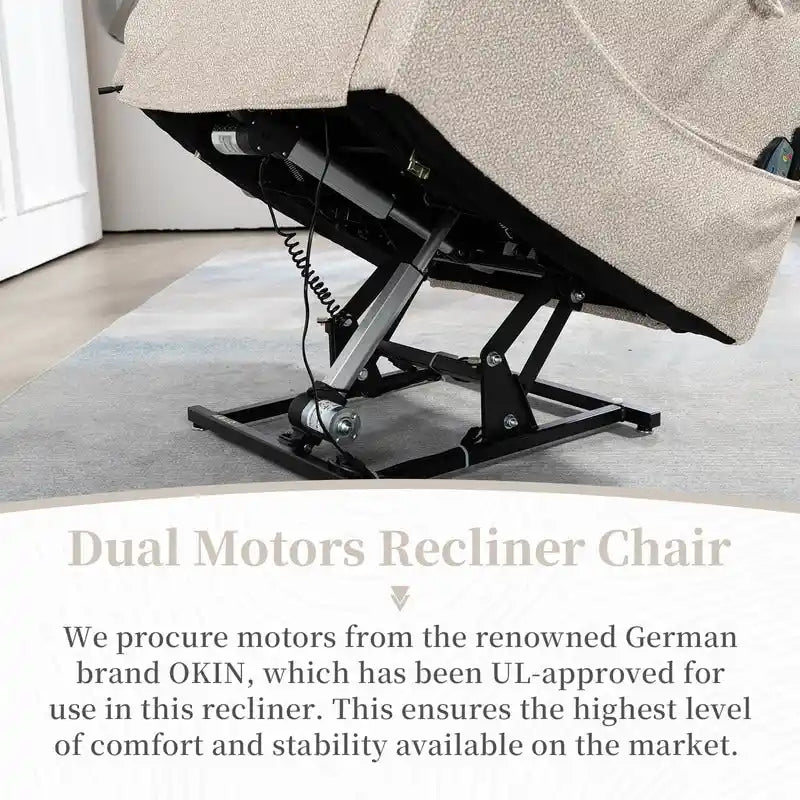 Elektrischer Aufstehsessel mit zwei Motoren, flach ausklappbar, Länge 74.8", 100 % Polyester, Massage und Wärme, einfache Montage