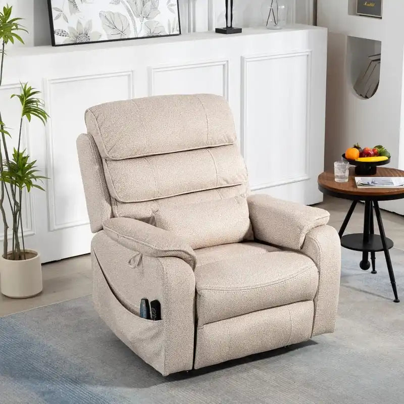 Elektrischer Aufstehsessel mit zwei Motoren, flach ausklappbar, Länge 74.8", 100 % Polyester, Massage und Wärme, einfache Montage
