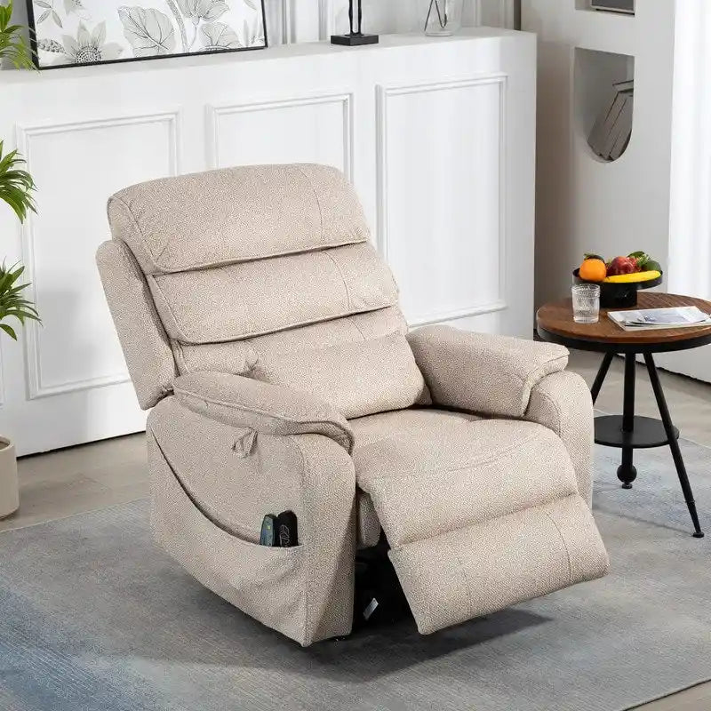 Elektrischer Aufstehsessel mit zwei Motoren, flach ausklappbar, Länge 74.8", 100 % Polyester, Massage und Wärme, einfache Montage