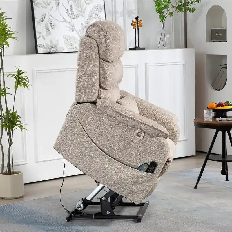 Elektrischer Aufstehsessel mit zwei Motoren, flach ausklappbar, Länge 74.8", 100 % Polyester, Massage und Wärme, einfache Montage