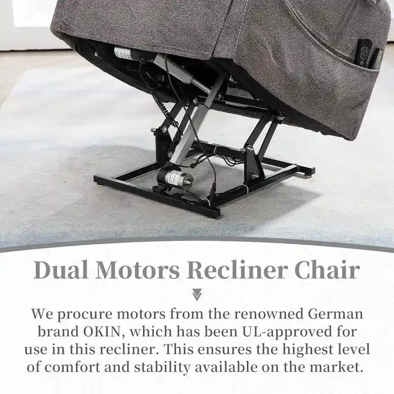 Elektrischer Aufstehsessel mit zwei Motoren, flach ausklappbar, Länge 74.8", 100 % Polyester, Massage und Wärme, einfache Montage