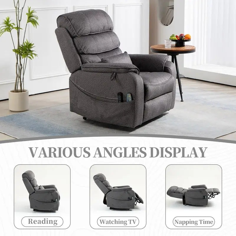 Elektrischer Aufstehsessel mit zwei Motoren, flach ausklappbar, Länge 74.8", 100 % Polyester, Massage und Wärme, einfache Montage