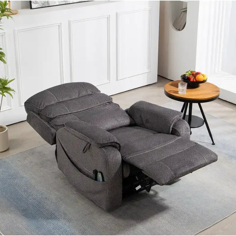 Elektrischer Aufstehsessel mit zwei Motoren, flach ausklappbar, Länge 74.8", 100 % Polyester, Massage und Wärme, einfache Montage
