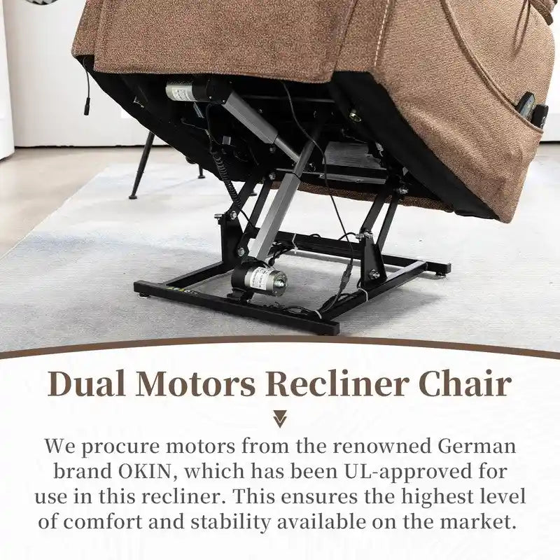 Elektrischer Aufstehsessel mit zwei Motoren, flach ausklappbar, Länge 74.8", 100 % Polyester, Massage und Wärme, einfache Montage