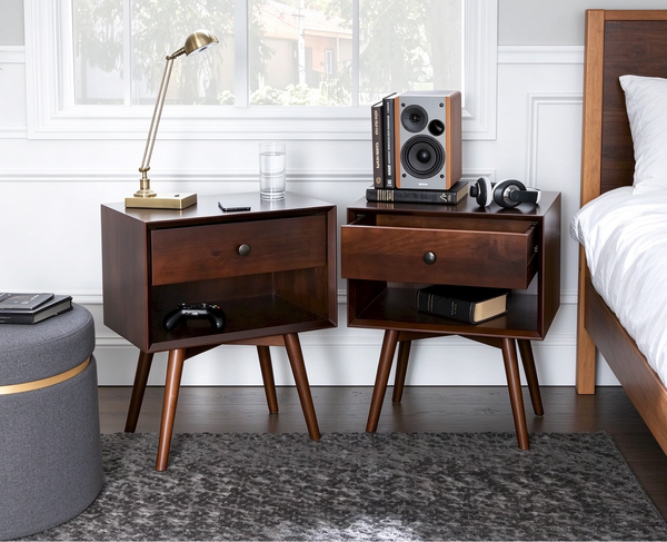 Solid Wood 1-Drawer Nightstand, Set of 2