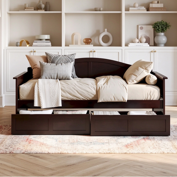 Twin Size Wooden Daybed with Storage Drawers