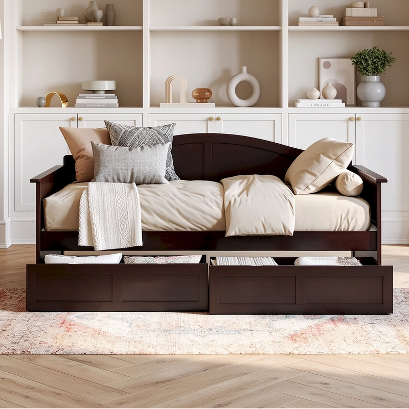 Twin Size Wooden Daybed with Storage Drawers