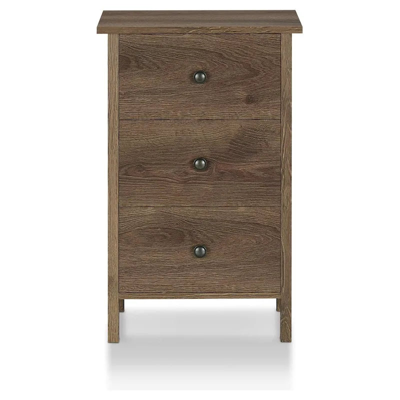 Rustic Distressed Walnut Engineered Wood 3-Drawer Nightstand