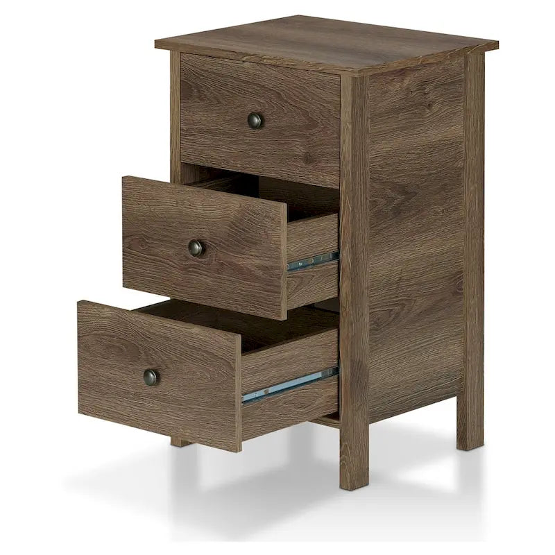 Rustic Distressed Walnut Engineered Wood 3-Drawer Nightstand