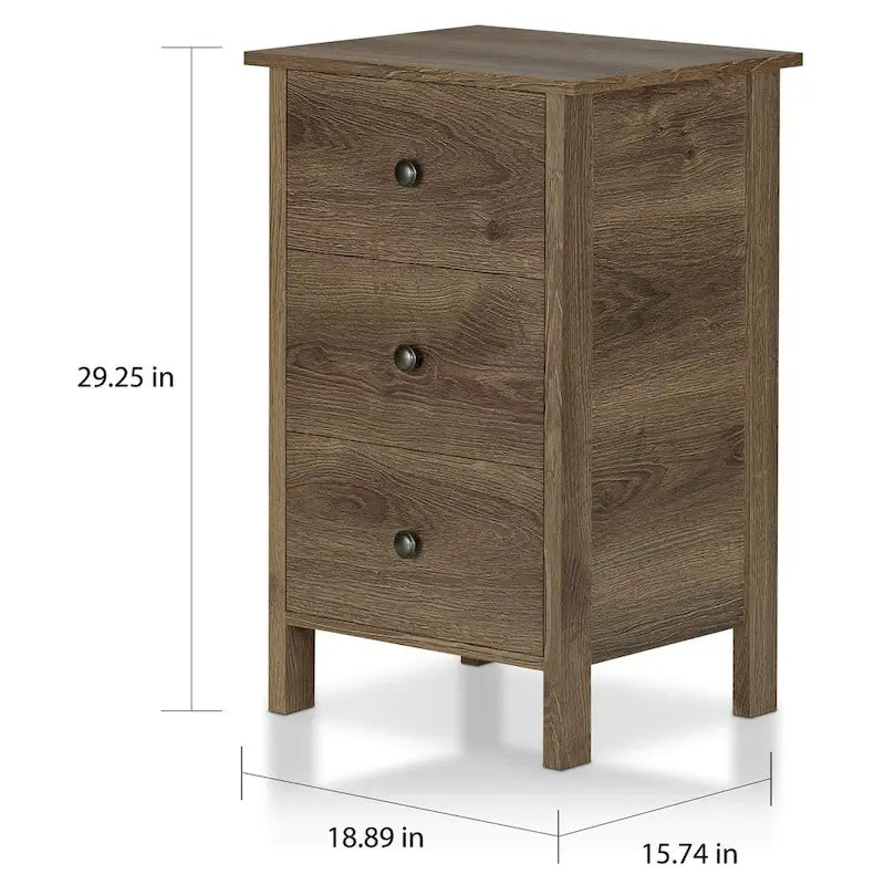 Rustic Distressed Walnut Engineered Wood 3-Drawer Nightstand