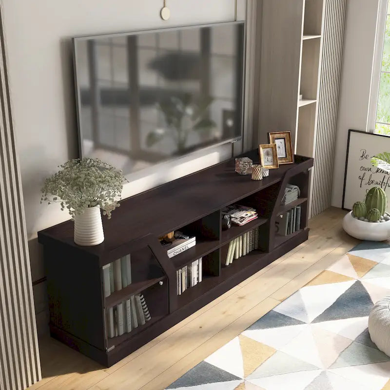 Contemporary Espresso 71-inch Multi-functional Storage TV Console