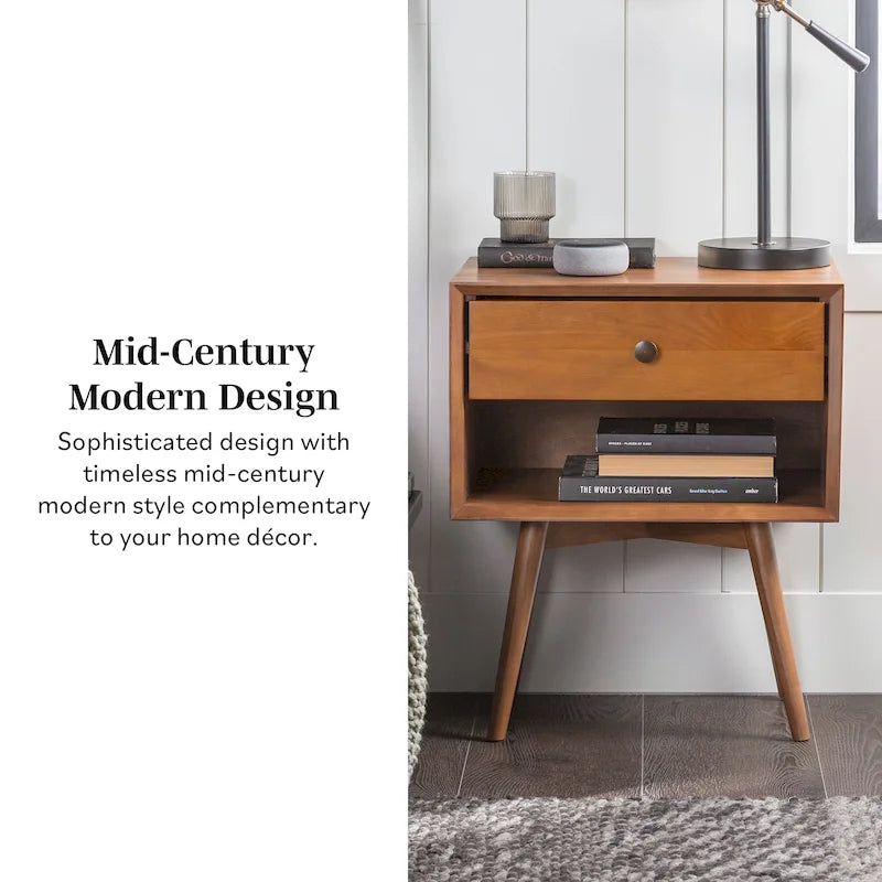 Solid Wood 1-Drawer Nightstand, Set of 2
