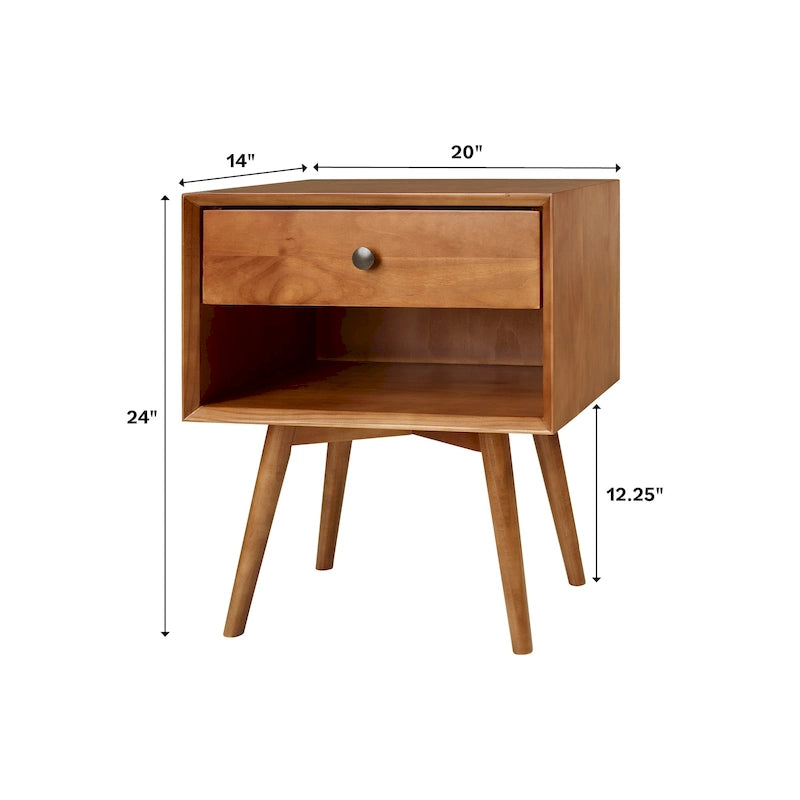 Comodini in legno massello con 1 cassetto, set da 2