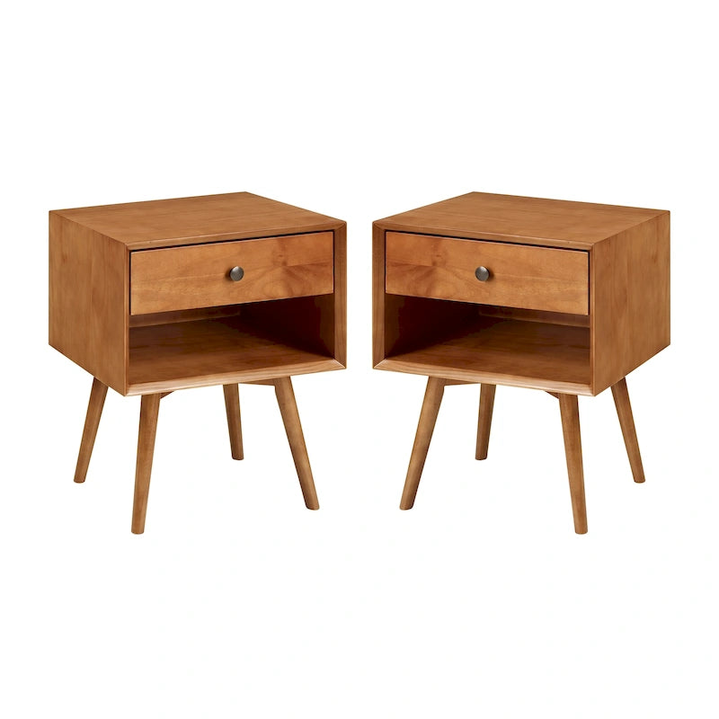 Comodini in legno massello con 1 cassetto, set da 2