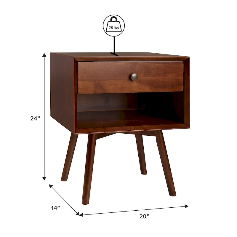 Comodini in legno massello con 1 cassetto, set da 2