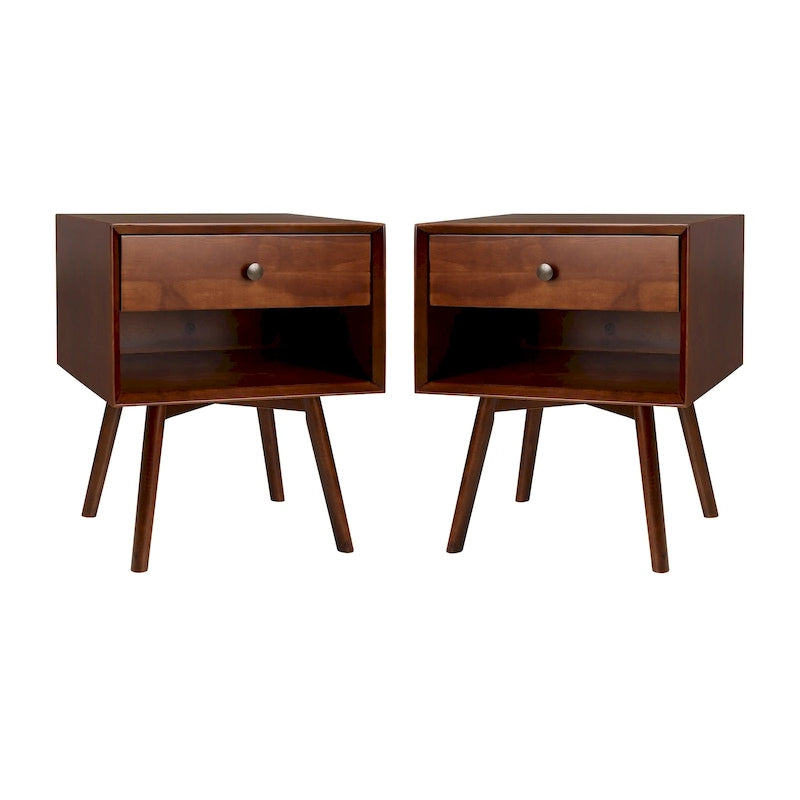 Comodini in legno massello con 1 cassetto, set da 2