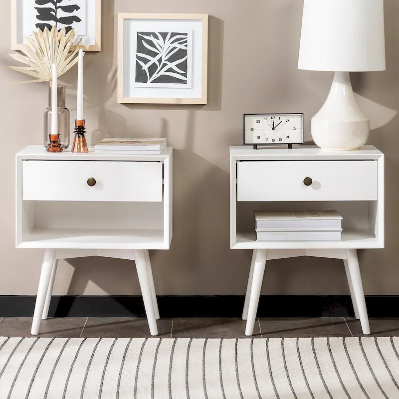 Comodini in legno massello con 1 cassetto, set da 2