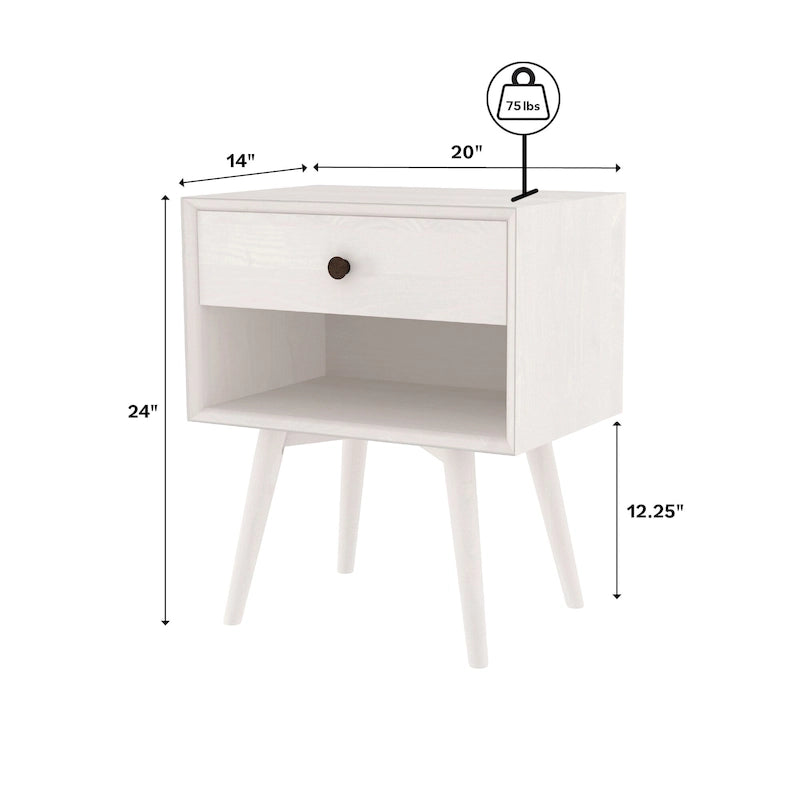 Comodini in legno massello con 1 cassetto, set da 2