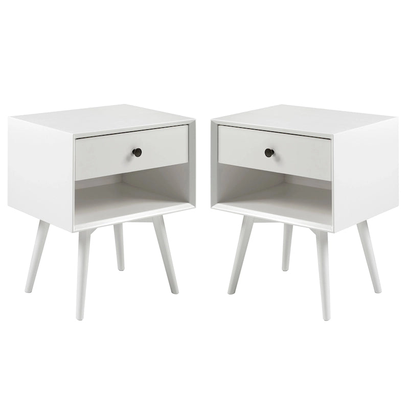 Comodini in legno massello con 1 cassetto, set da 2