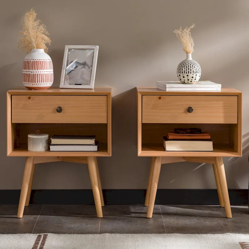Solid Wood 1-Drawer Nightstand, Set of 2