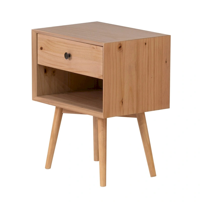 Comodini in legno massello con 1 cassetto, set da 2