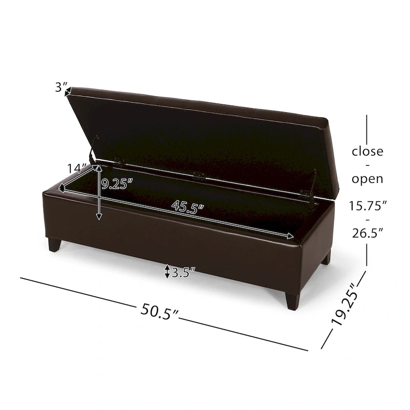 Bonded Leather Storage Ottoman Bench