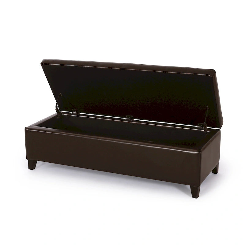 Bonded Leather Storage Ottoman Bench