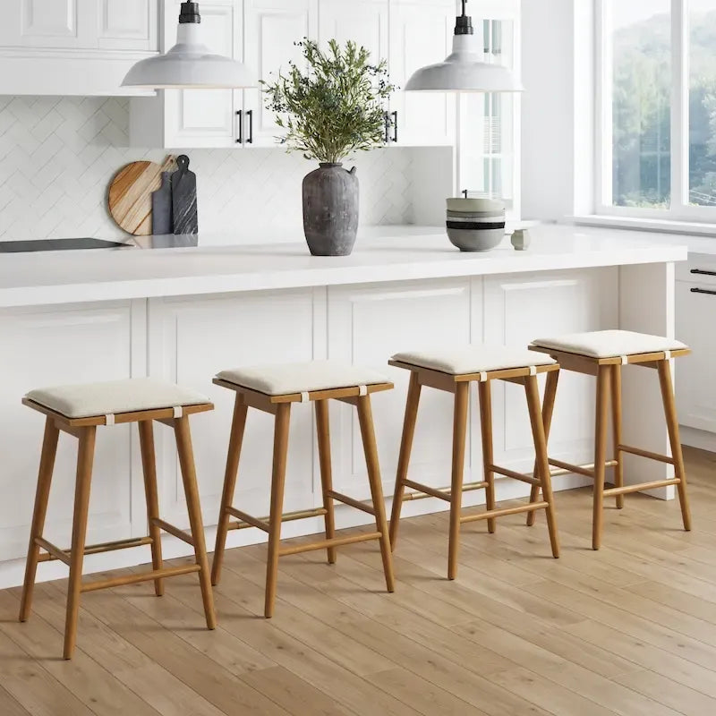 Boucle Upholstered Backless Counter Height Barstool with Cushion