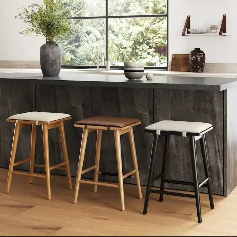 Boucle Upholstered Backless Counter Height Barstool with Cushion