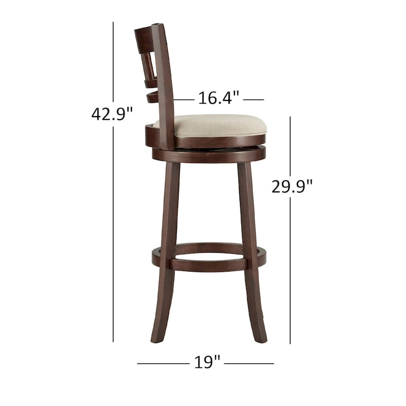 Drehbarer Barhocker in Braun mit hoher Rückenlehne, Barhöhe 29 Zoll