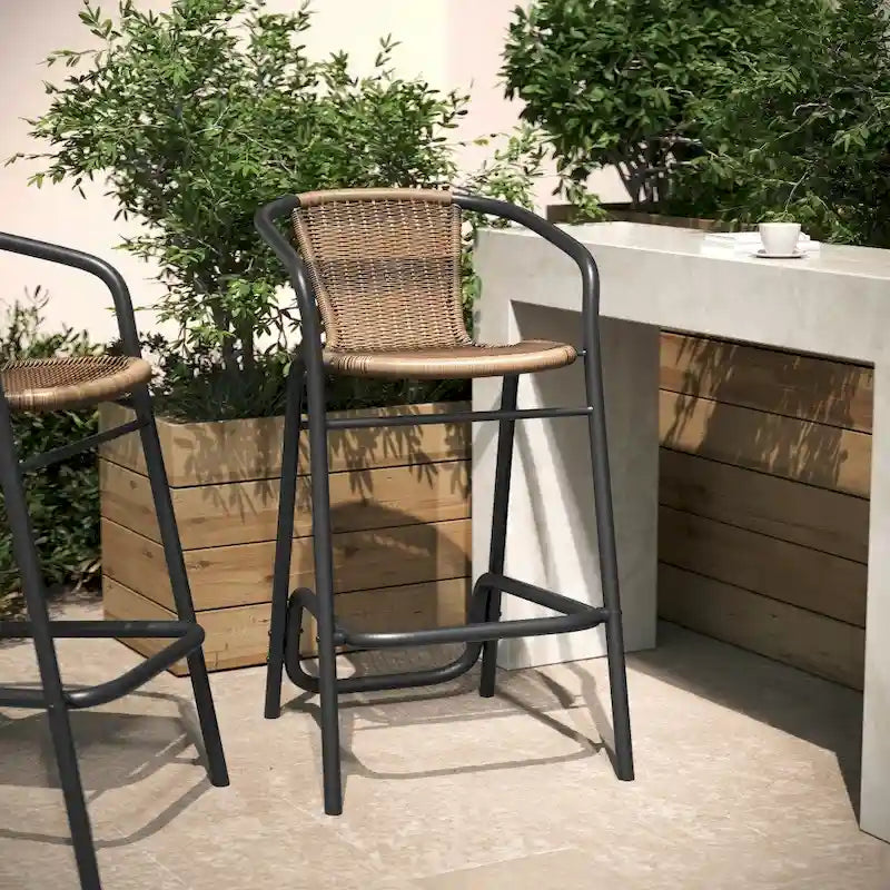Commercial Indoor-Outdoor Rattan Restaurant Barstool with Aluminum Frame