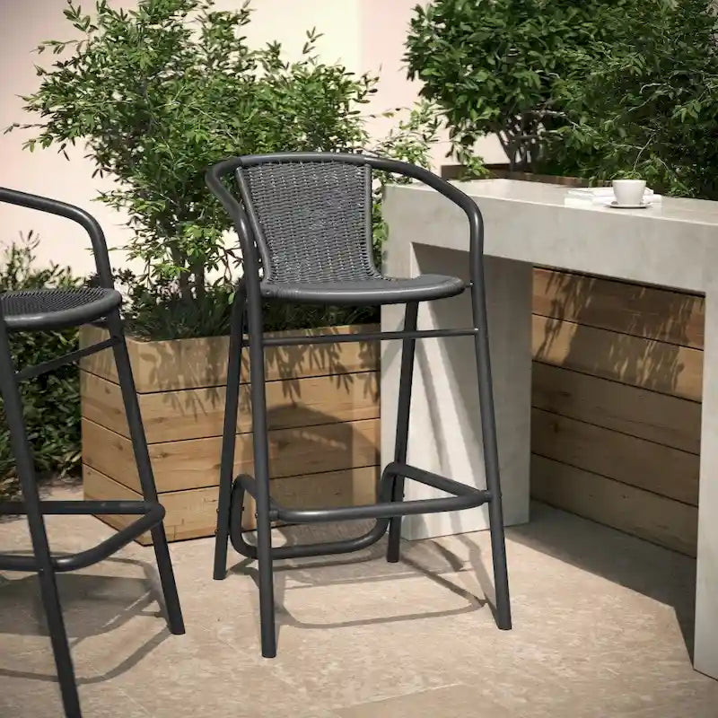 Commercial Indoor-Outdoor Rattan Restaurant Barstool with Aluminum Frame