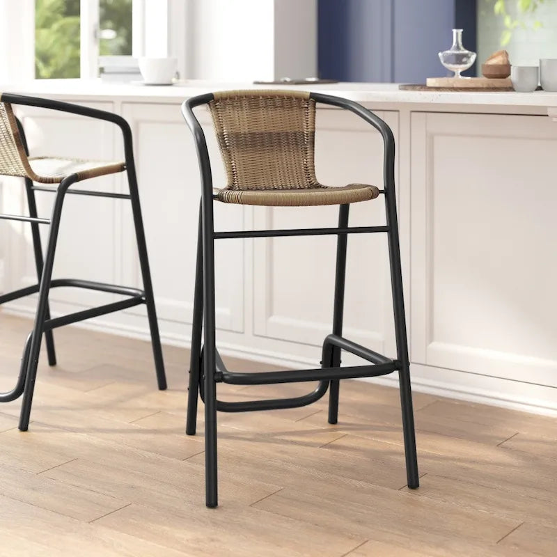 Gewerblicher Rattan-Barhocker für den Innen- und Außenbereich mit Aluminiumrahmen