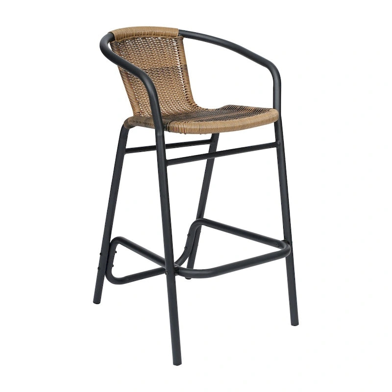 Gewerblicher Rattan-Barhocker für den Innen- und Außenbereich mit Aluminiumrahmen