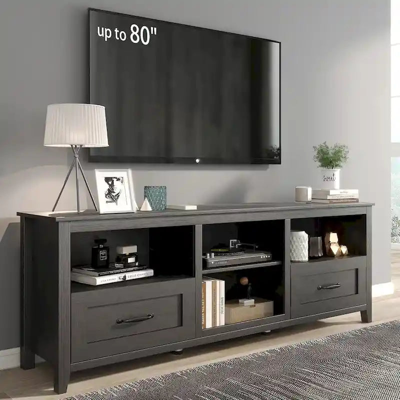 70 inch TV Stand for TVs up to 80 with Drawers and Adjustable Shelves