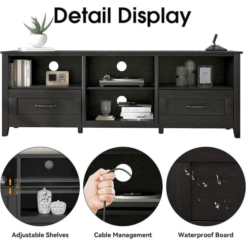 70 inch TV Stand for TVs up to 80 with Drawers and Adjustable Shelves