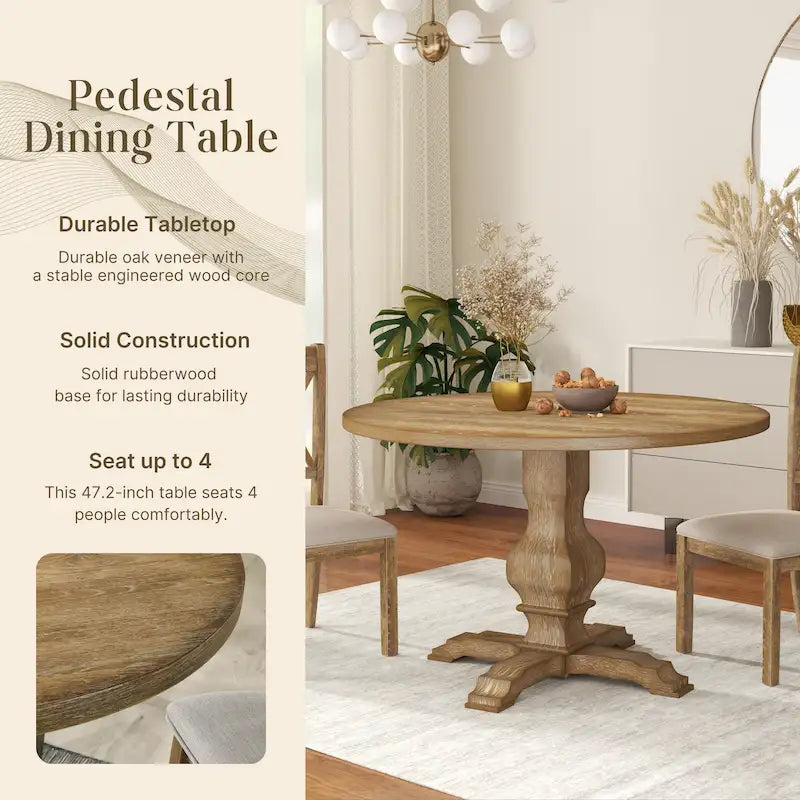 47.25" Round Dining Table with Pedestal Base